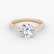 Round Cut - Pave Band - Classic Engagement Ring- 18 K Gold
